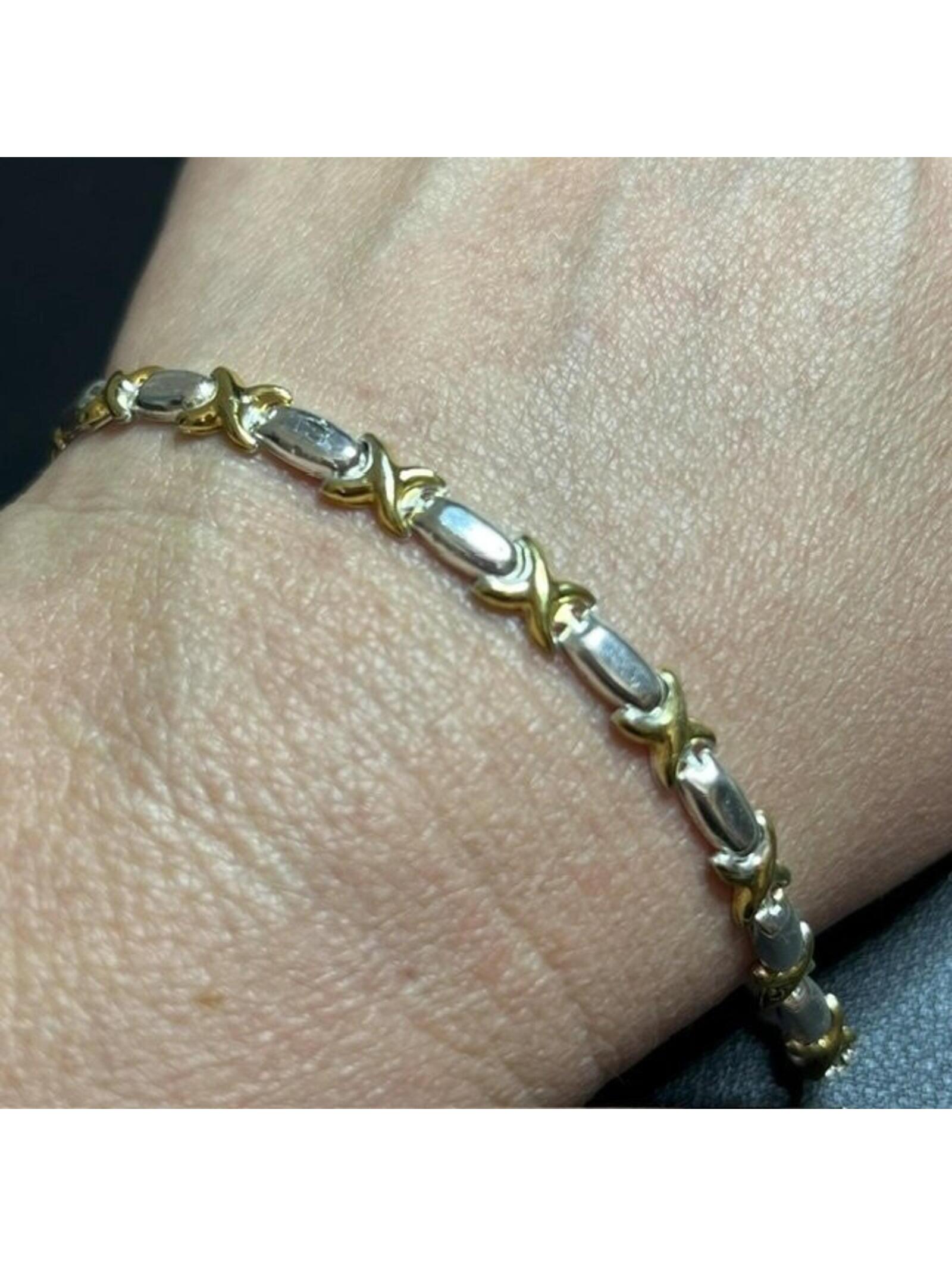B4863 Xoxo Link Bracelet Two Tone Sterling Silver 7.25" Italian Hugs Kisses 6.4g